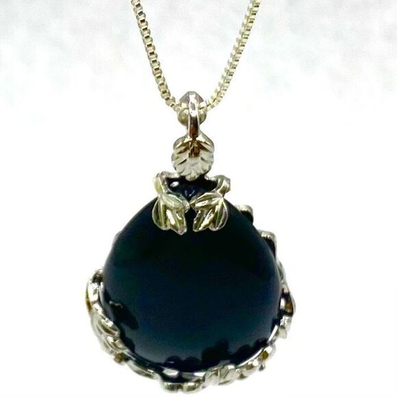 ASZ Striking Black Onyx & Sterling 925 Silver Necklace - Picture 5 of 9